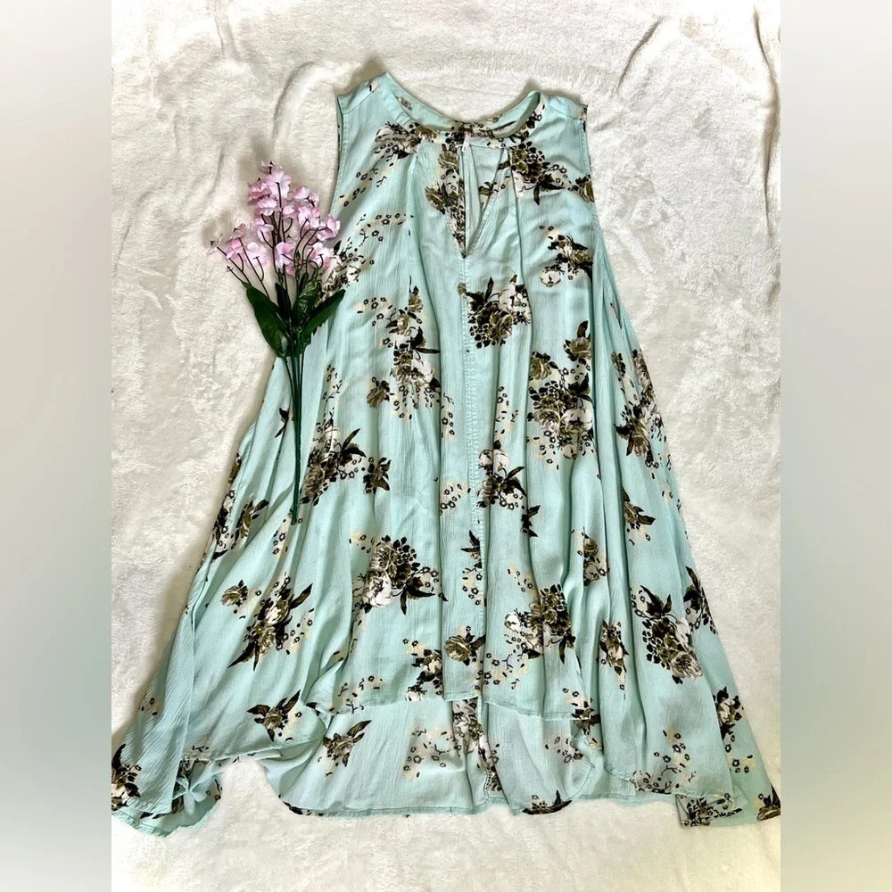 Free People Tree Swing Tunic Mint Floral Mini Swing Dress - Small